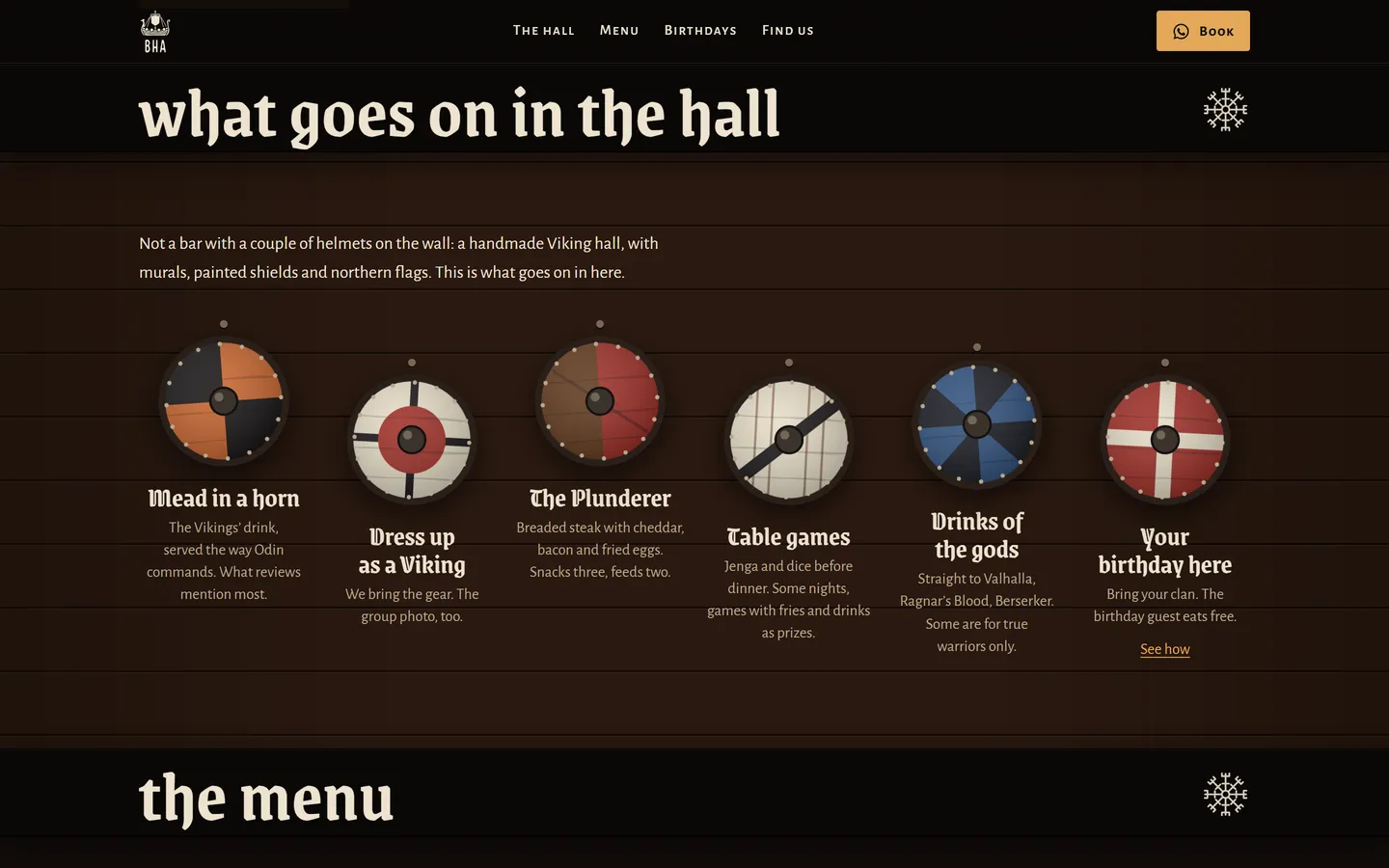 What goes on in the hall section of the Barhalla site, with the wall of painted shields