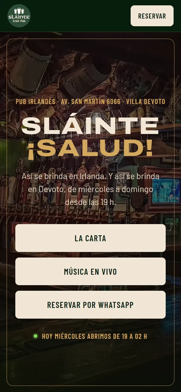 Portada del sitio de Slainte en celular