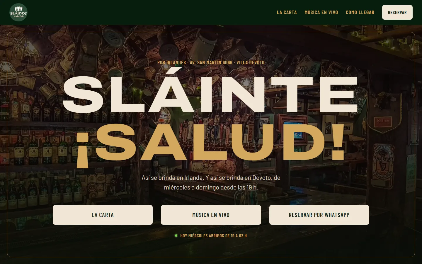 Sitio de muestra de Slainte Irish Pub