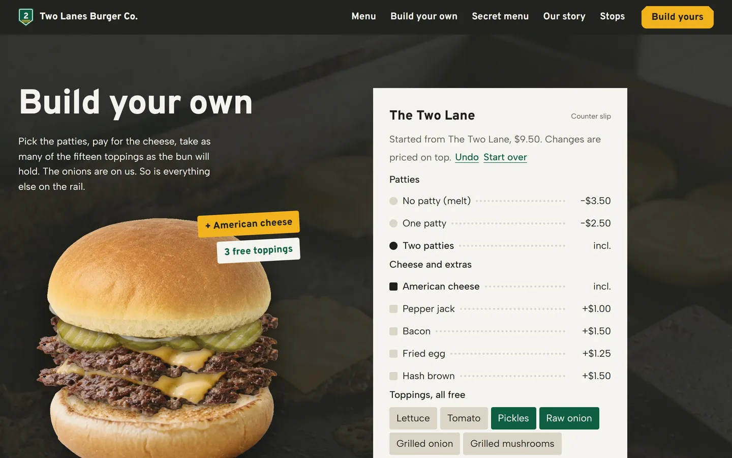 Build your own: the slip updates with every topping