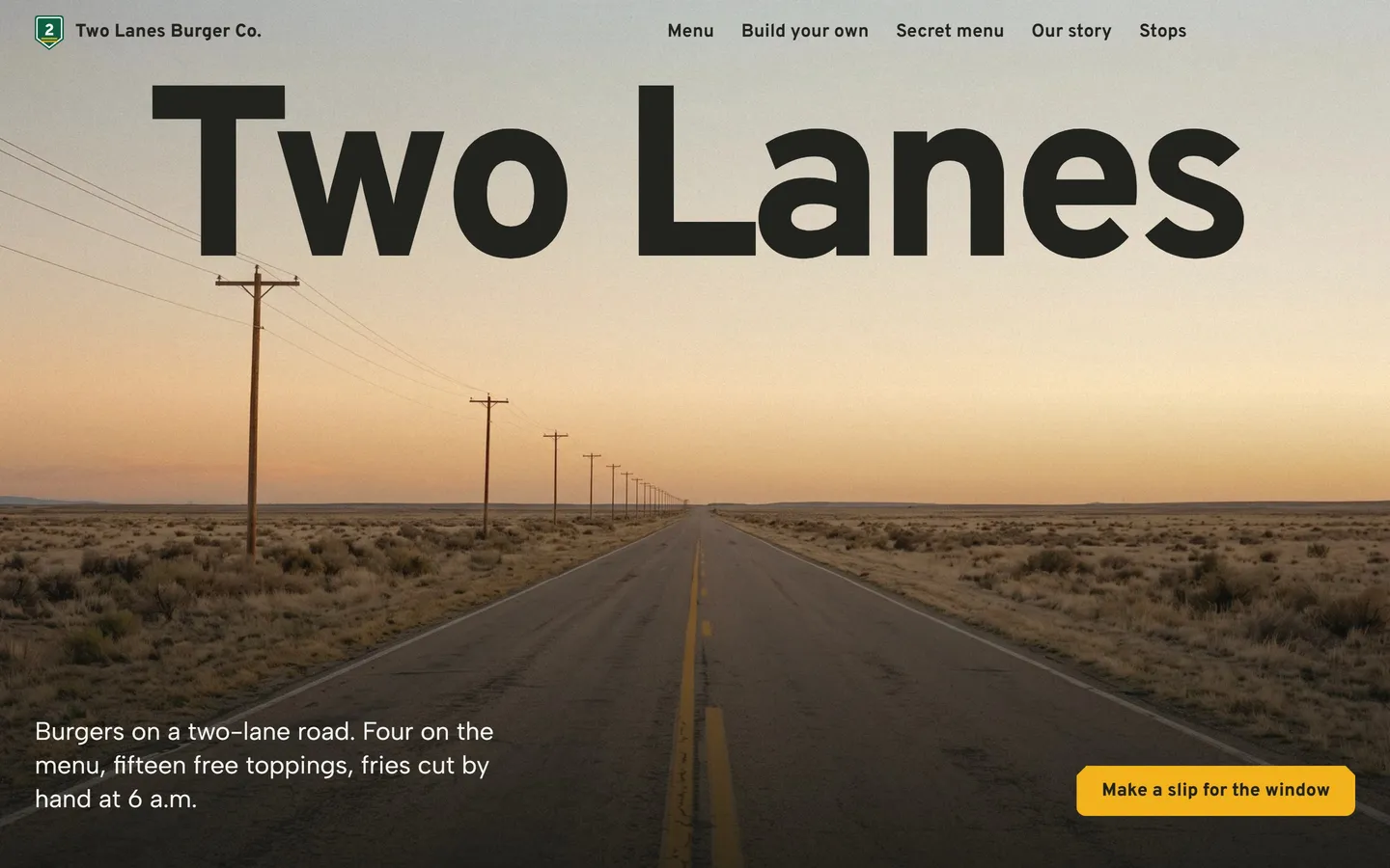 Two Lanes Burger Co. homepage